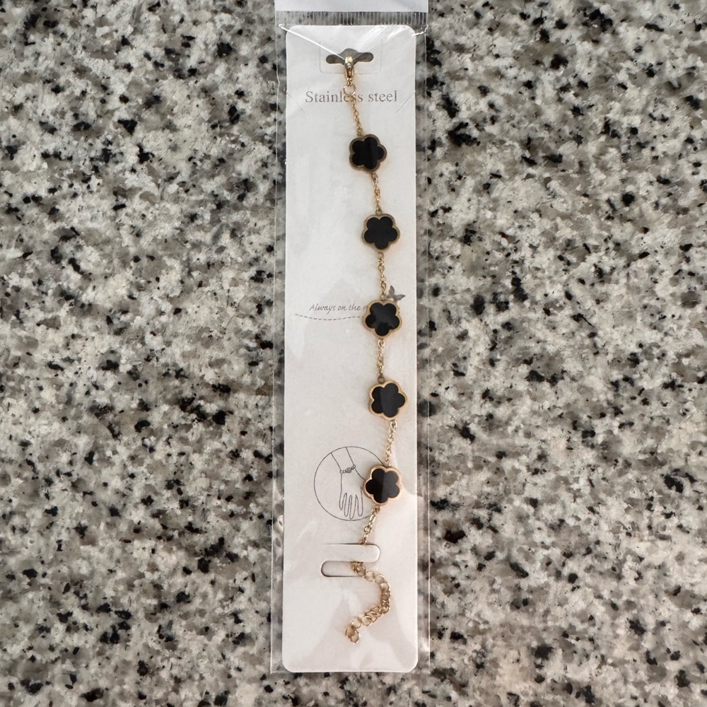 Gold and Black Clover Bracelet